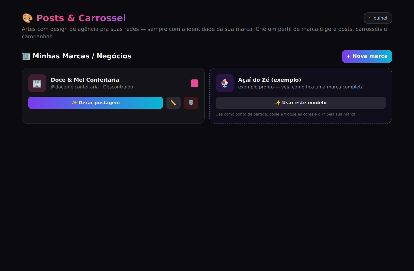 Posts e carrosséis de Instagram com design de agência — o guia completo do módulo